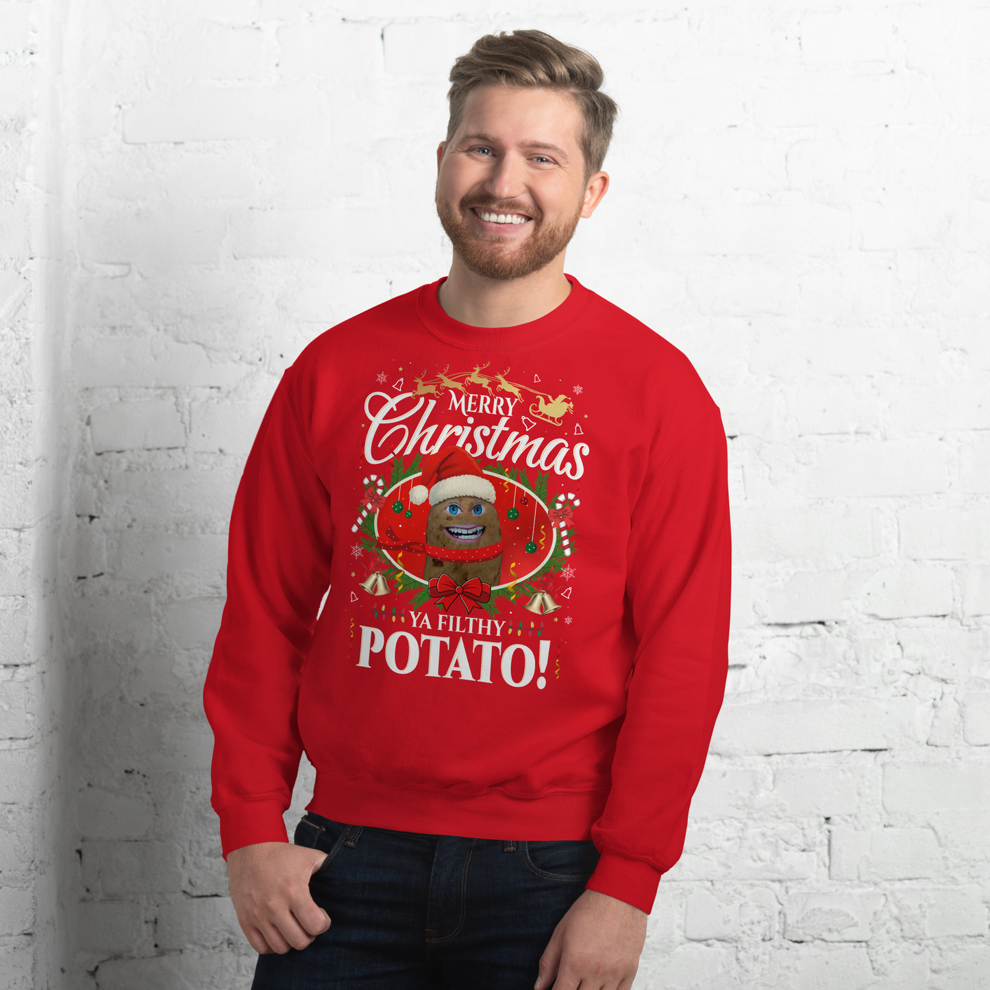 Mr P “Ya Filthy Potato!” Christmas Sweatshirt – Red Edition