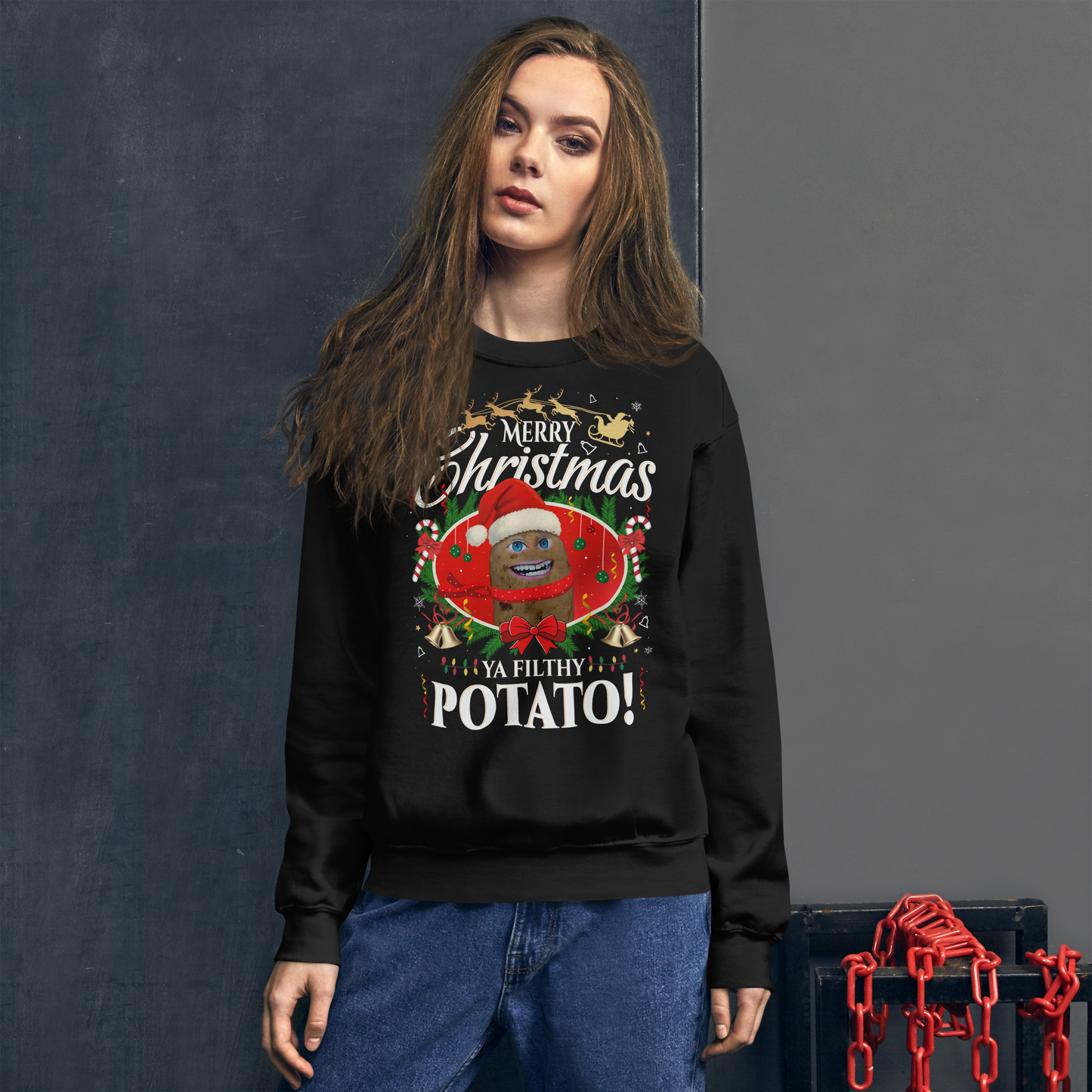 Mr P “Ya Filthy Potato!” Christmas Sweatshirt – Black Edition
