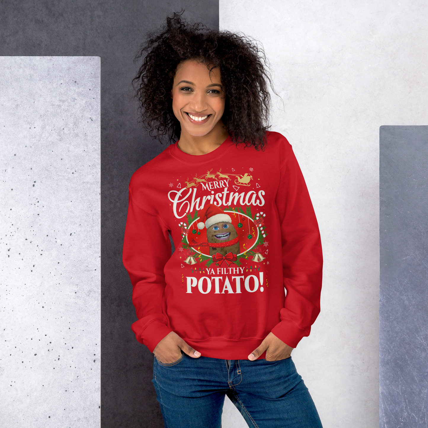 Mr P “Ya Filthy Potato!” Christmas Sweatshirt – Red Edition